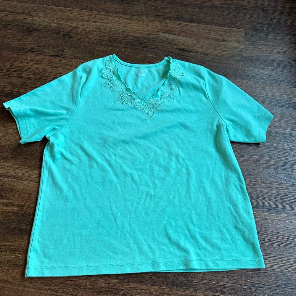 Medium Petite Allison Daley Embroidered Teal Women's Top